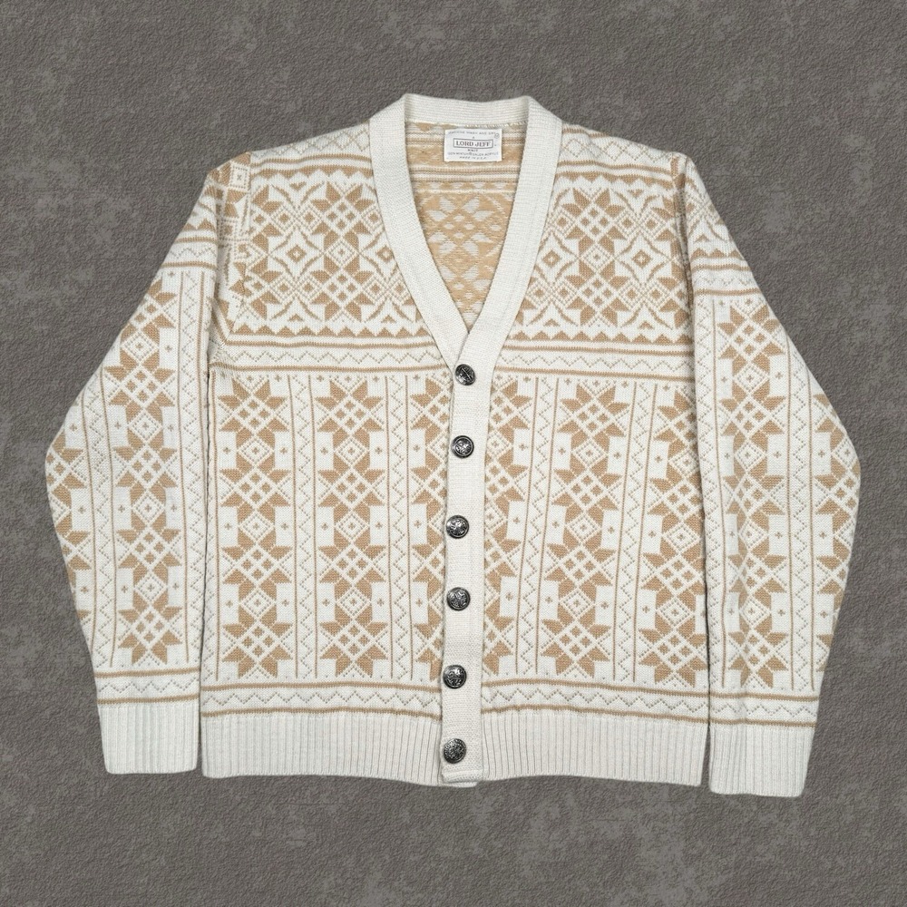 Vintage 80s Lord Jeff Mens Cardigan Graphic Sweater - Medium - Wintuck Acrylic
